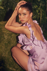 Tink Orchid Satin Ruffle Mini Dress