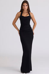 Sahar Black Scuplting Halter Neck Maxi Dress