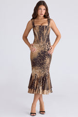 Amaria Leopard Print Hand Beaded Embellished Midi Dress - Limited Edition