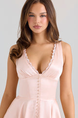 Sabella Pink Satin Asymmetric Handkerchief Hem Midi Dress