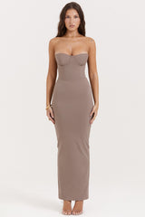 Lucia Taupe Strapless Corset Maxi Dress