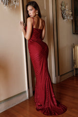Nalani Deep Red Devoré Satin Maxi Gown - Limited Edition