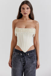 Aubrie Vintage Cream Embellished Satin Corset