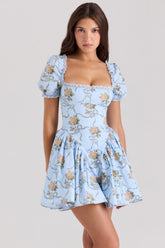Rosie Blue Rose Print Cotton Mini Dress