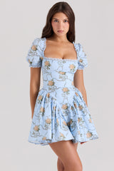 Rosie Blue Rose Print Cotton Mini Dress