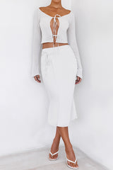 RespectMistress Rocks Beige Tie Waist Midi Skirt - SALE