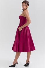 Coco Burgundy Satin Tulle Midi Dress - SALE