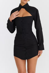 Mistress Rocks Black Cotton Cutout Shirt dress - SALE