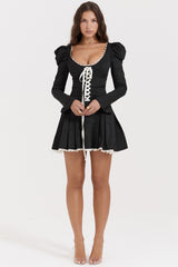 Larisa Black & Cream Pleated Mini Dress