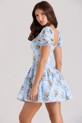 Rosie Blue Rose Print Cotton Mini Dress