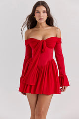 Alana Scarlet Off Shoulder Dress