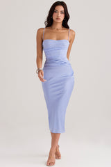 Teia Sky Draped Corset Midi Dress