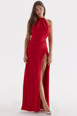 Zanab Red Rose Thigh Slit Maxi Dress