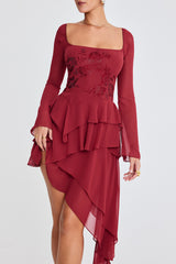 Mistress Rocks Ruby Crystallised Hanky Hem Dress - SALE