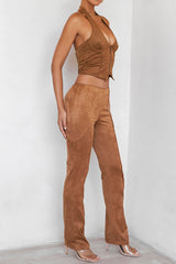 Mistress Rocks Caramel Faux Suede Trousers - SALE