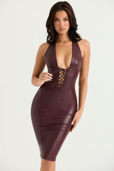 Jaquetta Wine Vegan Leather Midi Dress