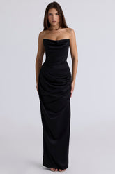 Adrienne Black Satin Strapless Corset Maxi