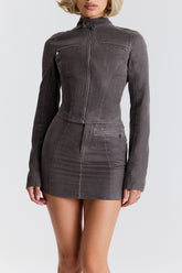 Mistress Rocks Vintage Cocoa Waxed Cotton Mini Skirt - SALE