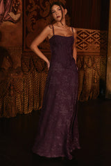 Esme Grape Lurex Chiffon Maxi Dress