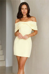Face Card Off Shoulder Mini Dress Yellow