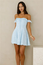 Lasting Impressions Off Shoulder Mini Dress Blue