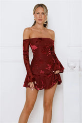 Electric Envy Off Shoulder Mini Dress Wine