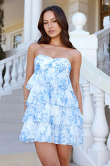 Butterfly Journey Strapless Mini Dress Blue