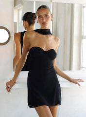Mayah Scarf Tie Strapless Mini Dress Black