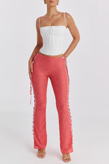 Mistress Rocks Grapefruit Lace Up Trousers - SALE