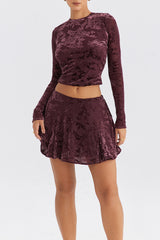 Mistress Rocks Wine Devore Mini Skirt - SALE