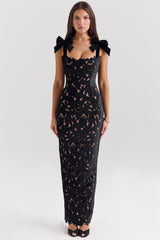 Tiff Black Velvet Lace Maxi Dress