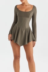 Mistress Rocks Moss Asymmetric Mini Dress - SALE