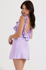 Tink Orchid Satin Ruffle Mini Dress