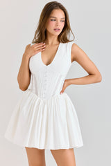 Carmel White Stretch Cotton Mini Dress