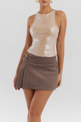 Mistress Rocks Sandstone Wool Pleated Mini Skirt - SALE