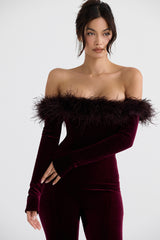 Salima Black Cherry Velvet Jumpsuit