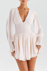 Mistress Rocks Cream Shirred Mini Dress - SALE