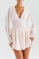 Mistress Rocks Cream Shirred Mini Dress - SALE