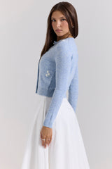 Atheia Blue Lambswool Floral Embroidered Cardigan