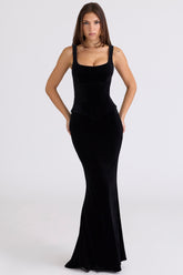 Yasmina Black Velvet Hourglass Maxi Dress - Limited Edition