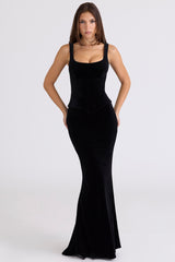 Yasmina Black Velvet Hourglass Maxi Dress - Limited Edition