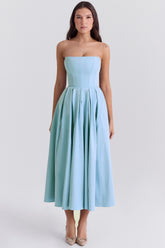 Audrey Tuscan Blue Strapless Midi Sundress