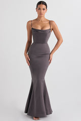 Violette Shadow Satin Fishtail Gown