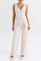 Mistress Rocks Cream Vegan Leather Panelled Trousers - SALE