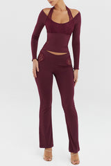 Mistress Rocks Black Cherry Lace Trim Trousers - SALE