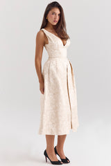 Paloma Ivory Metallic Jacquard Midi Dress - SALE