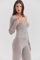 Aspen Grey Cashmere Ribbed Cuff Cardigan