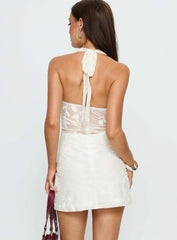 Yalinda Sheer Halter Mini Dress White Floral