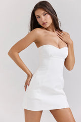Mimi White Strapless Twill Mini Dress