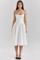 Samaria White Corset Midi Dress